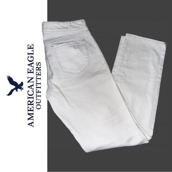 American Eagle Outfitters Women’s White Distressed Stretch Jeans - Size 12 - Picture 1 of 3